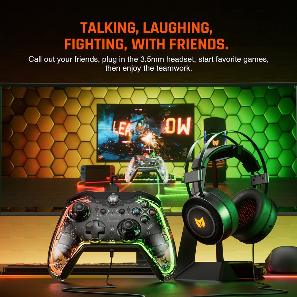 BIGBIG WON Rainbow Lite Wired Game Controller, RGB podsvietenie, tlačidlá na mieru, kompatibilný s konzolou Switch / PC s Windows 10 a 11