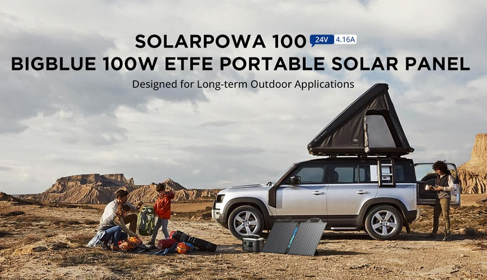 Bigblue SolarPowa 100 100W skladací solárny panel s podperami, účinnosť prevodu energie 23,5 %, vodotesný IP65