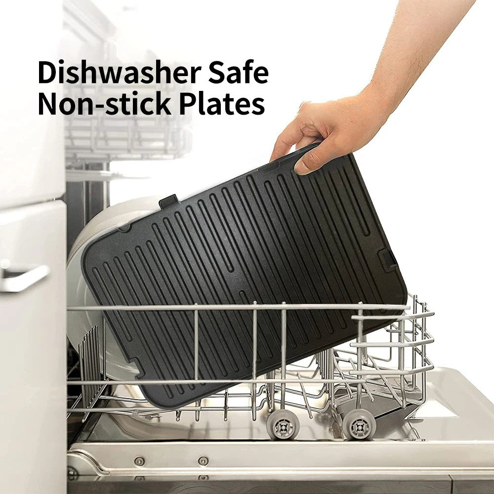 Elektrický kontaktný gril BioloMix BCG02D 2000 W, odnímateľné/oboustranné a nepriľnavé platne, bezdymový, LCD displej a digitálne ovládanie, otvára sa o 180 stupňov.