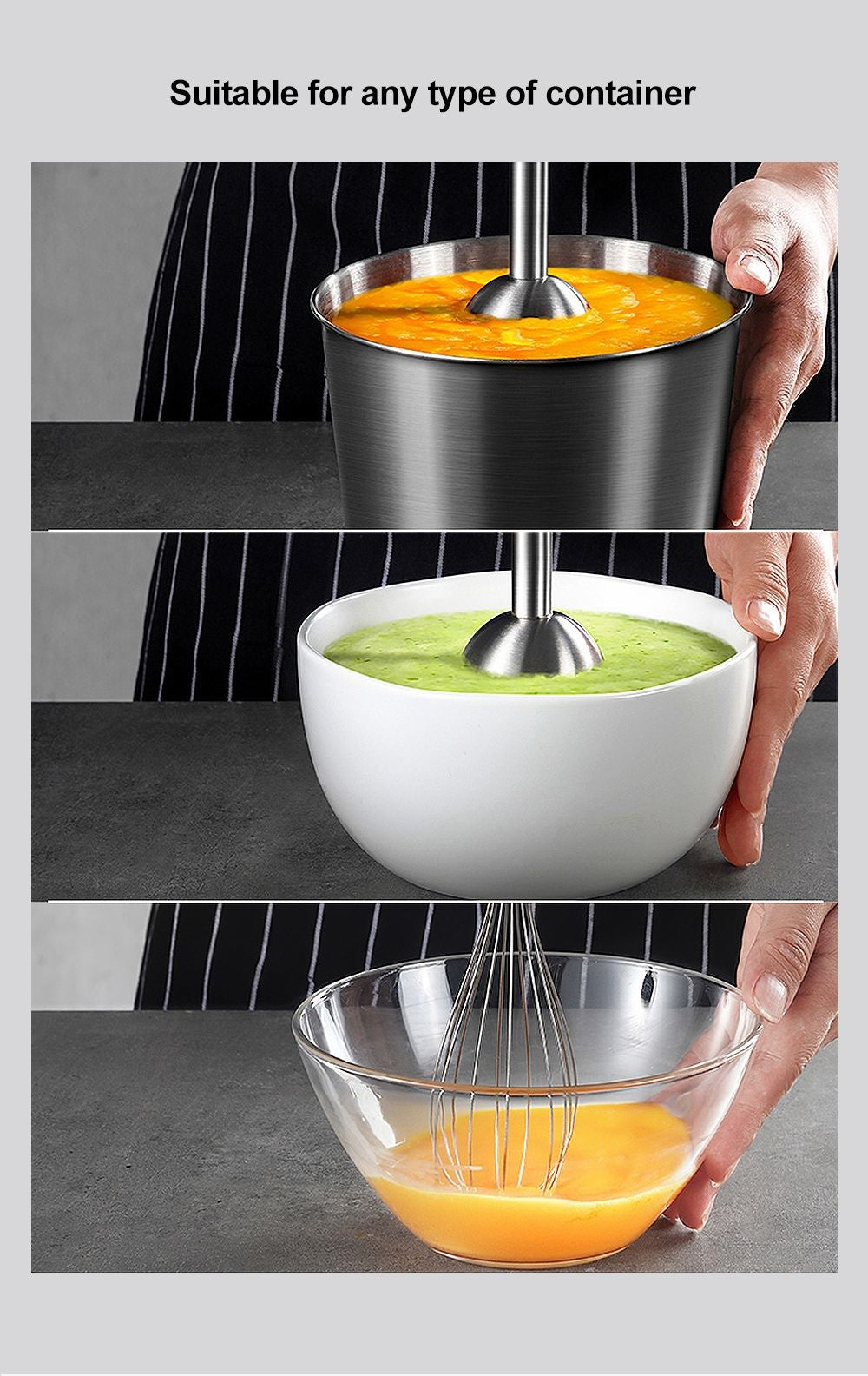 Ručný mixér BioloMix BHB1200 4 v 1 s výkonom 1200 W, 6-stupňové ovládanie, nerezový nôž, 500ml nádoba na sekanie, 600ml pohár na smoothie