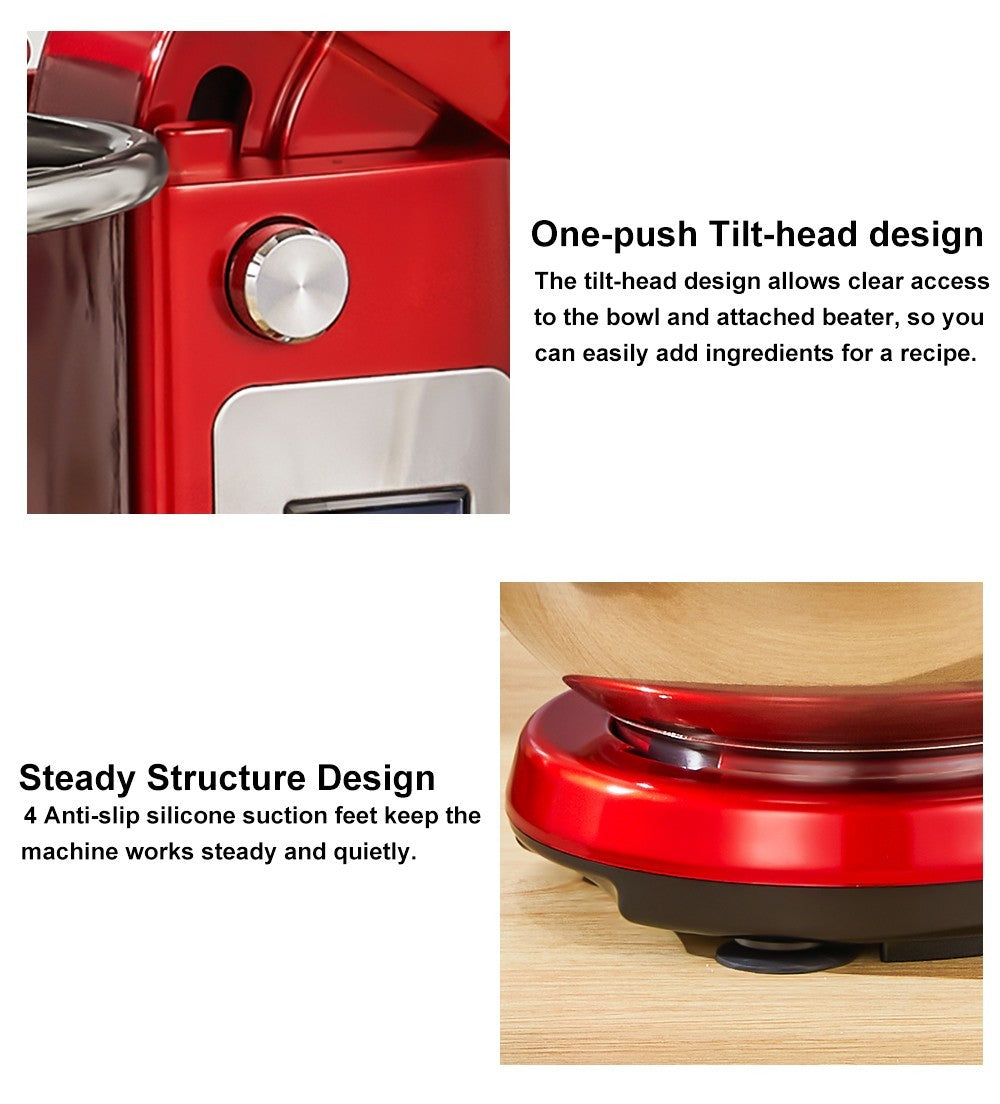 Kuchynský stojanový mixér BioloMix BM601 1200W, šľahač na šľahačku a vajcia, hniťadlo na cesto, kapacita 6 l, nerezová misa, 6 rýchlostí, LED displej – šedá