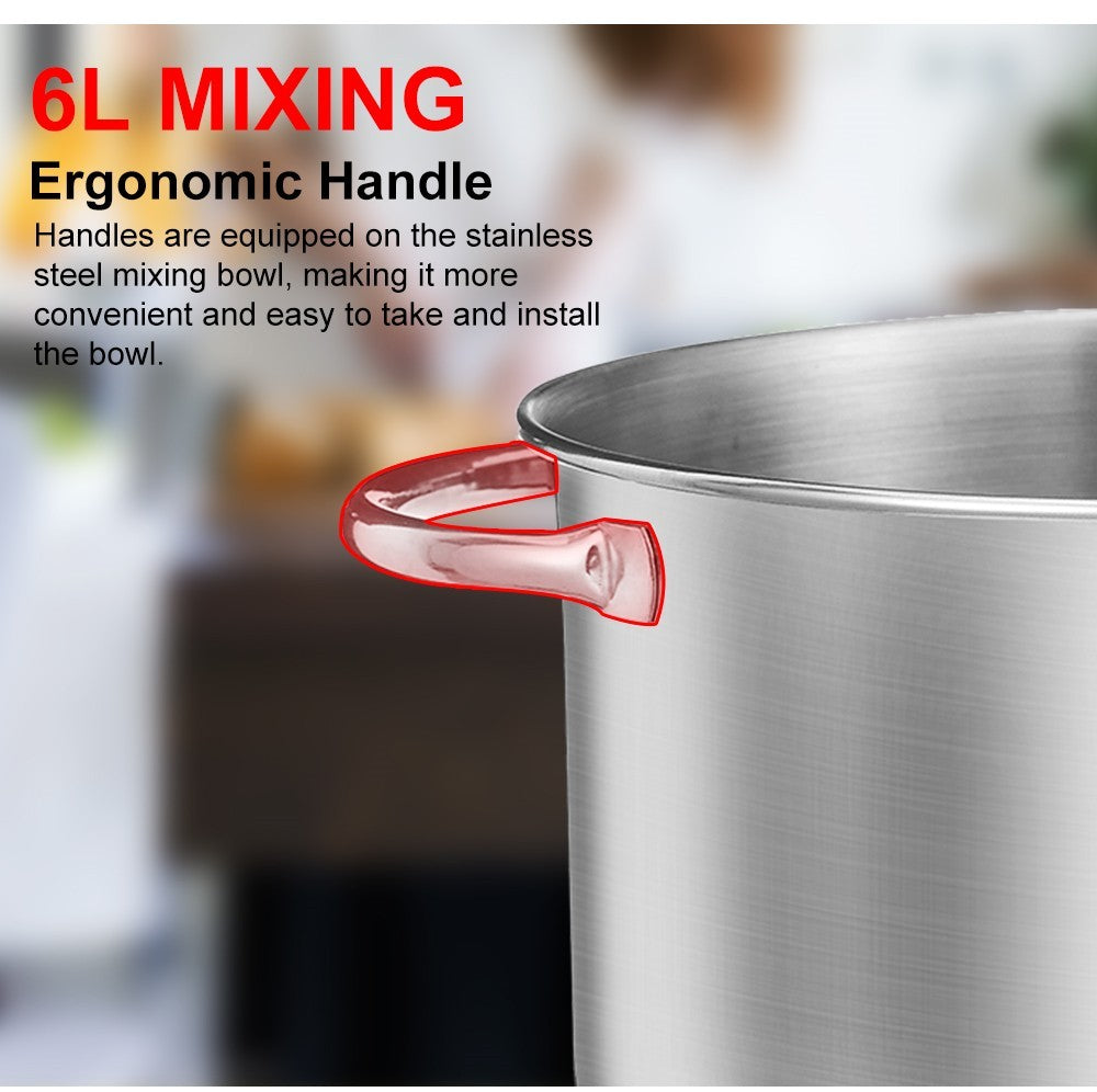 Kuchynský stojanový mixér BioloMix BM601 1200W, šľahač na šľahačku a vajcia, hniťadlo na cesto, kapacita 6 l, nerezová misa, 6 rýchlostí, LED displej – šedá