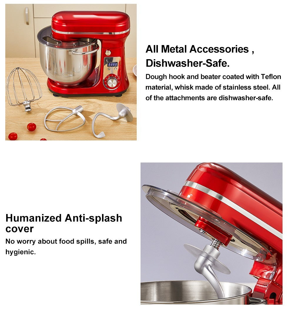 Kuchynský stojanový mixér BioloMix BM601 1200W, šľahač na vajíčka a smotanu, hniťadlo na cesto, kapacita 6L, nerezová misa, 6 rýchlostí, LED displej - šedá