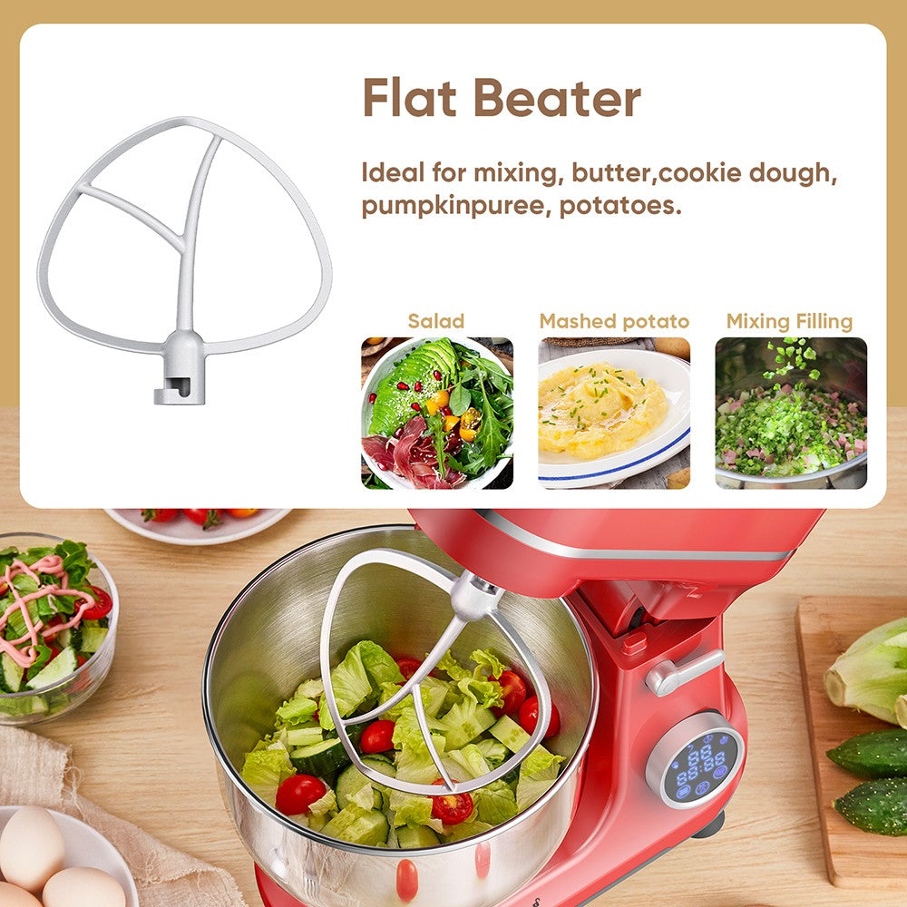 Kuchynský stojanový mixér BioloMix BM602E, 5L, 1200W, 11-stupňový DC motor, digitálny OLED displej, nízka hlučnost, s hákom na cesto, plochým šľahačom a metličkou.