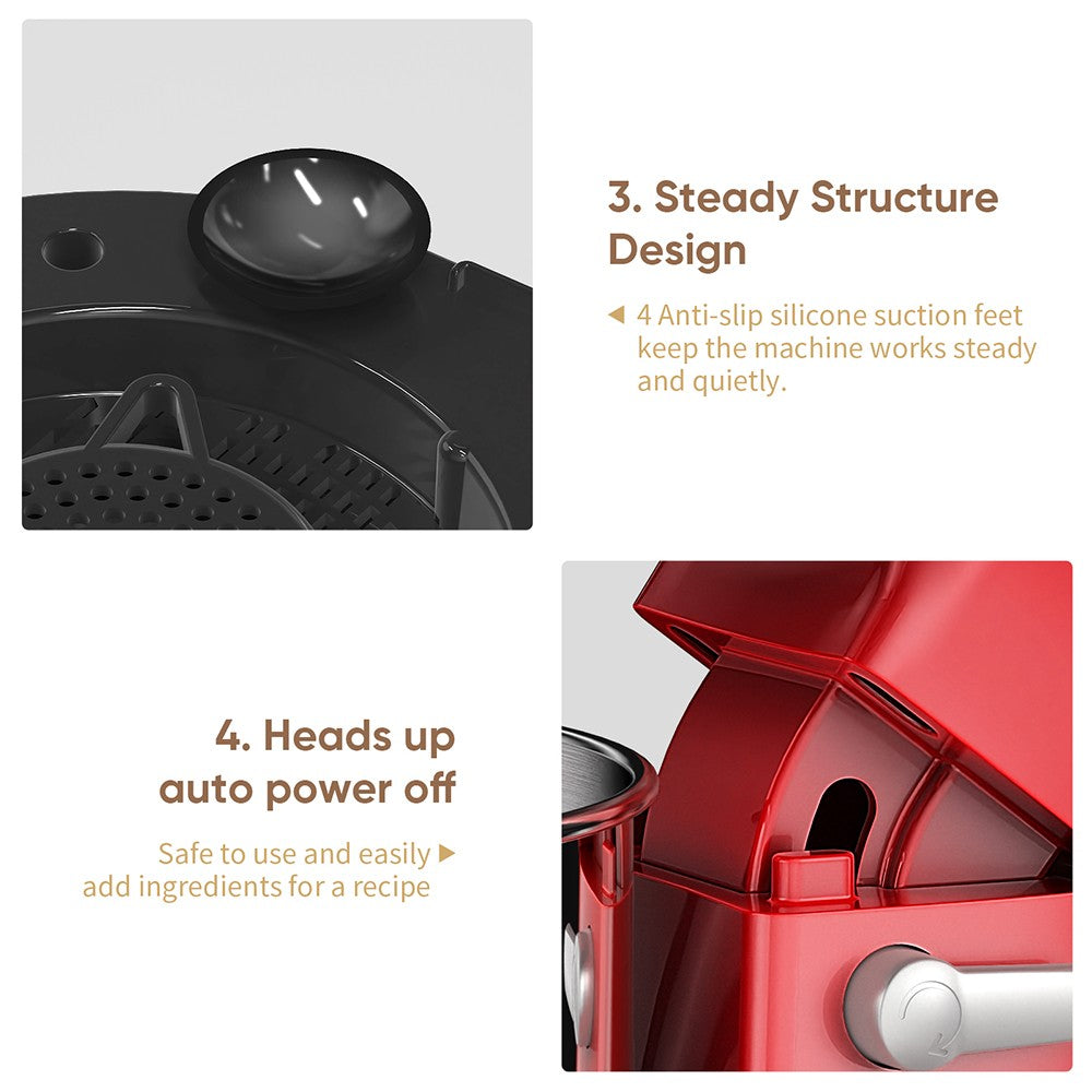 Kuchynský stojanový mixér BioloMix BM602E, 5L, 1200W, 11-stupňový DC motor, digitálny OLED displej, nízka hlučnost, s hákom na cesto, plochým šľahačom a metličkou.