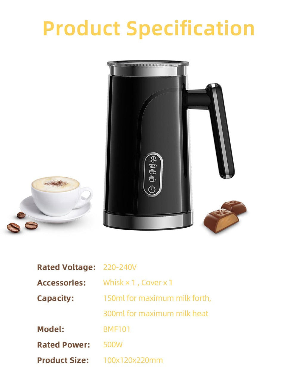 BioloMix BMF101 4v1 elektrický ohrievač a penyovač mlieka, automatické ohrievanie a chladenie, na latte, penyovač, horúcu čokoládu, cappuccino - čierna