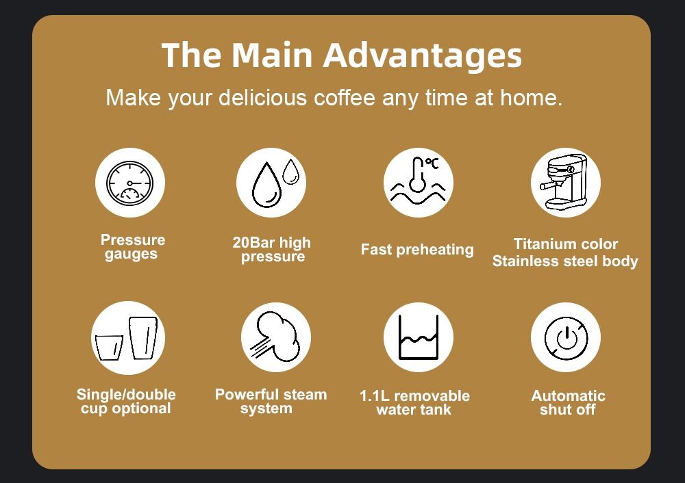 Poloprofesionálny kávovar na espresso BioloMix CM7008 s parným peničom na mlieko, tlak 20 barov, nádrž na vodu 1,1 l, na jednu/dve šálky