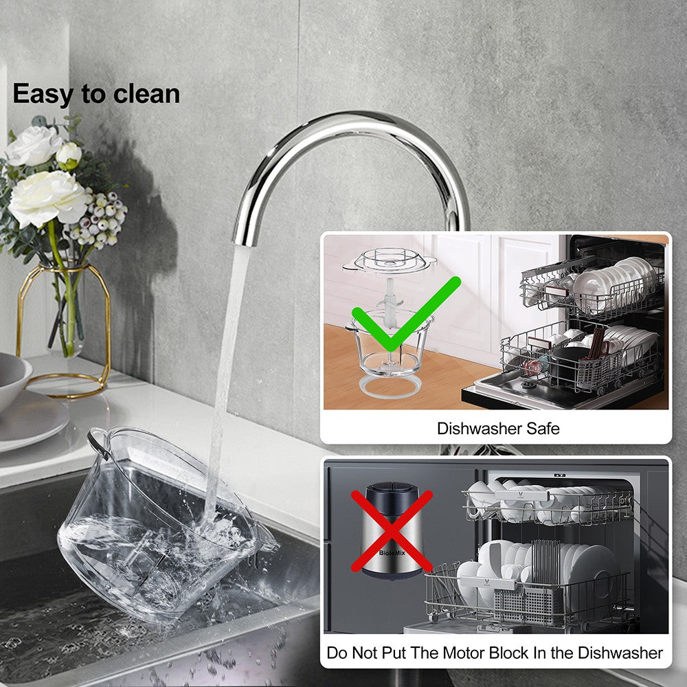 Elektrický mlynček na mäso BioloMix P6001 500W, 1,8L sklenená misa, kuchynský robot, drvič, dve rýchlosti, na zeleninu, cibuľu, cesnak