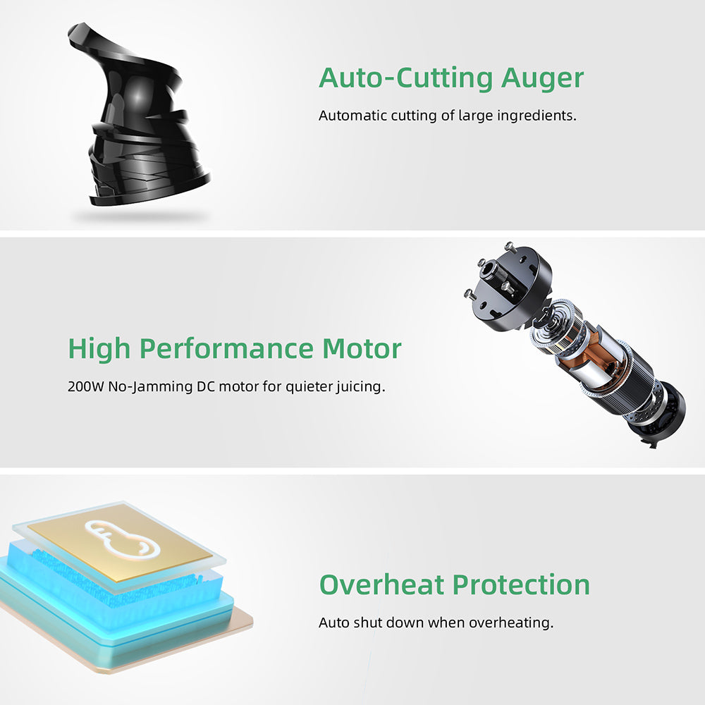 Lis na šťavy BioloMix Cold Press, s 78mm/3.07in nádržkou na suroviny, 200W 40-65 ot./min výkonným motorom, tichá pomalá lisovacia šťavovarná mašinka
