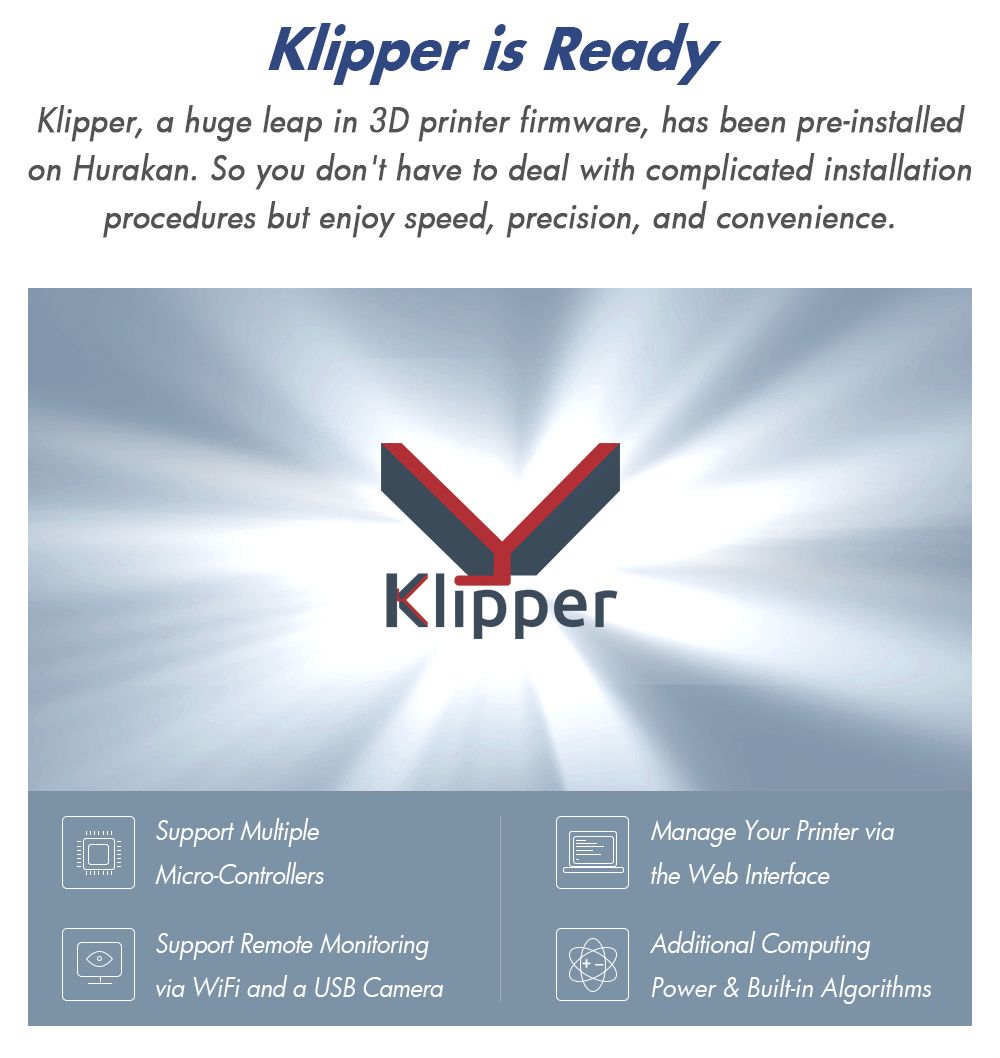 3D tlačiareň BIQU Hurakan, firmware Klipper, automatické vyrovnanie, zabudovaná mikro sonda, rozdelená vyhrievacia plocha, tichý tlač, senzor nedostatku filamentu, ovládanie cez WiFi, 220x220x270mm