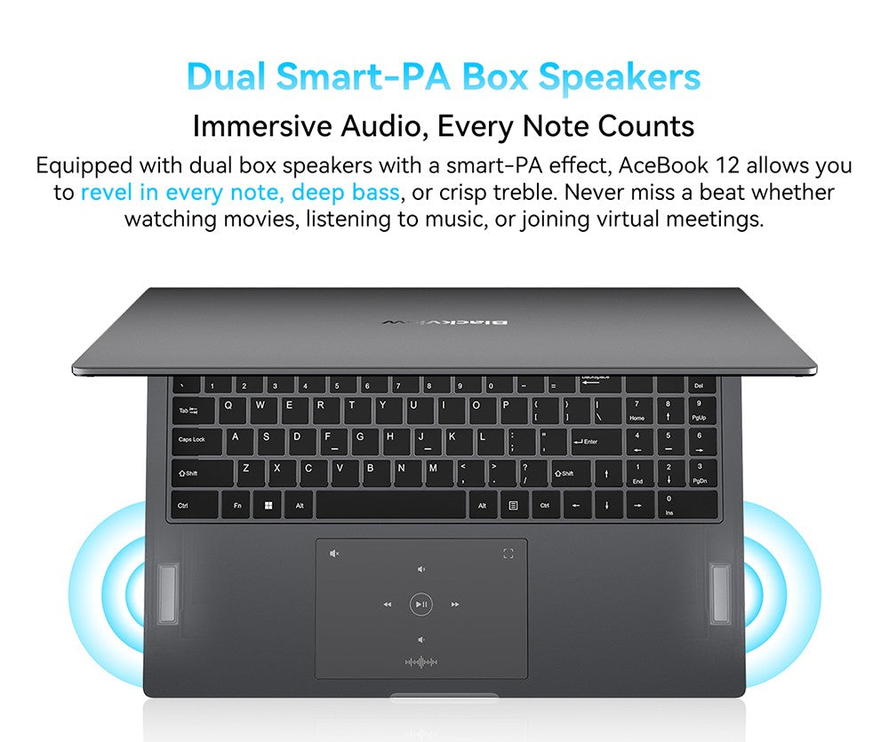 Notebook Blackview Acebook 12, 16" IPS displej s rozlíšením 1920*1200, Intel Core i5-1030NG7 s 4 jadierami a maximálnou frekvenciou 3,5 GHz, 16 GB RAM, 512 GB SSD, WiFi 5, Bluetooth 4.2, 1x plne funkčný port Type-C, 2x USB 3.2, 1x USB 2.0, 1x HDMI, 1x slot na SD kartu, 1x audio jack, batéria 57 Wh.