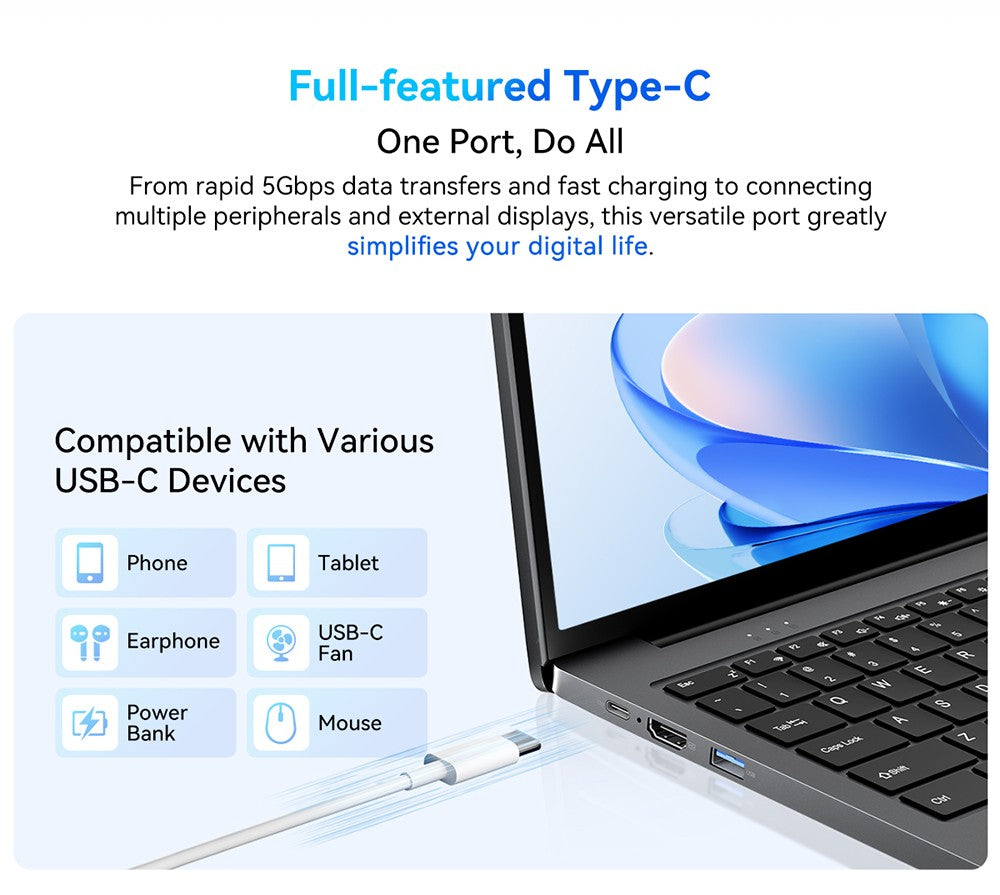 Notebook Blackview Acebook 12, 16" IPS displej s rozlíšením 1920*1200, Intel Core i5-1030NG7 s 4 jadierami a maximálnou frekvenciou 3,5 GHz, 16 GB RAM, 512 GB SSD, WiFi 5, Bluetooth 4.2, 1x plne funkčný port Type-C, 2x USB 3.2, 1x USB 2.0, 1x HDMI, 1x slot na SD kartu, 1x audio jack, batéria 57 Wh.