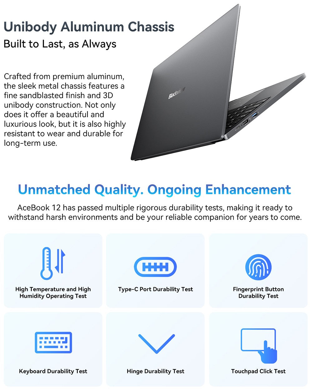 Notebook Blackview Acebook 12, 16" IPS displej s rozlíšením 1920*1200, Intel Core i5-1030NG7 s 4 jadierami a maximálnou frekvenciou 3,5 GHz, 16 GB RAM, 512 GB SSD, WiFi 5, Bluetooth 4.2, 1x plne funkčný port Type-C, 2x USB 3.2, 1x USB 2.0, 1x HDMI, 1x slot na SD kartu, 1x audio jack, batéria 57 Wh.