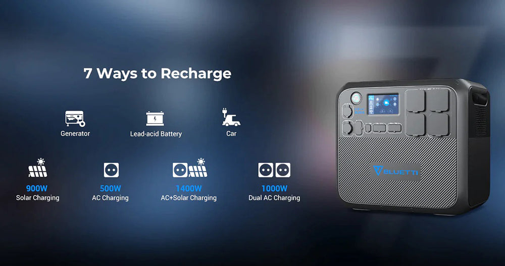 Prenosná elektráreň BLUETTI AC200MAX 2200W, solárny generátor s batériou LiFePO4 2048Wh, so 4 AC zásuvkami 2200W (špičkový výkon 4800W), rozširiteľná na 8192Wh, čistá sinusoida, výstup 30A pre karavány, záložný zdroj pre núdzové situácie pre vonkajšie použitie, ovládanie cez aplikáciu - EU zástrčka