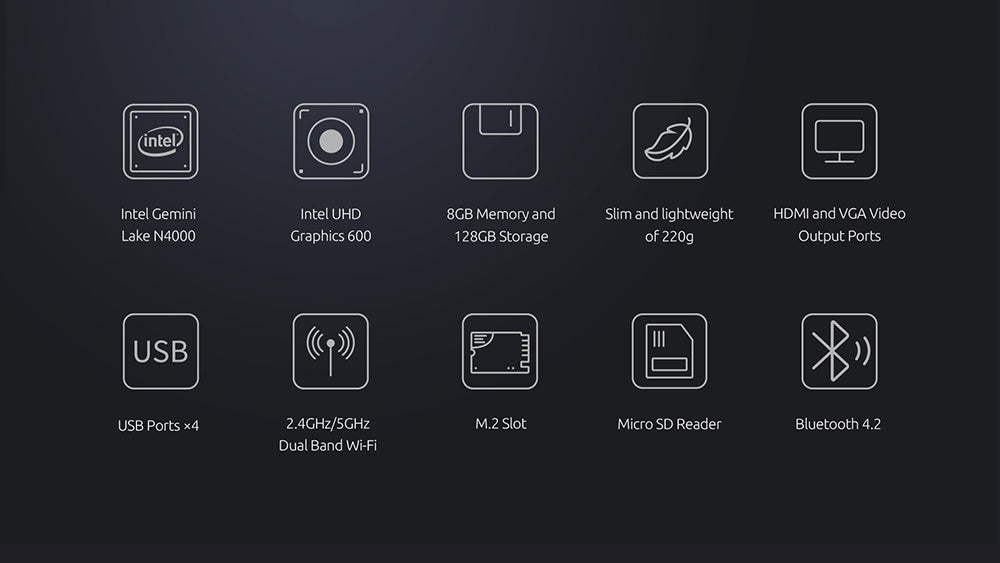 BMAX B1 Pro Mini PC Intel Gemini Lake N4000 až 2,6 GHz Windows 11 8GB RAM 128GB SSD 2,4G/5G Dual Band WiFi Bluetooth 4.2 - EU