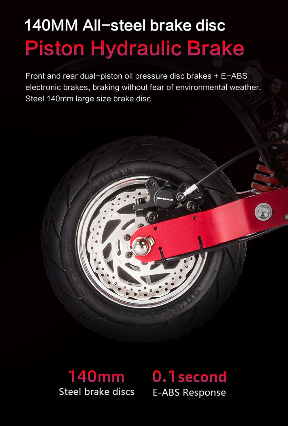 Elektromobilná kolobežka BOYUEDA Q7 Pro Max, 2x 1600W motor, 52V 28AH batéria, 10-palcové kolesá, maximálna rýchlosť 70 km/h, dojazd 110 km, dvojité hydraulické kotúčové brzdy, predný hydraulický tlmič a zadný pružinový tlmič, LCD displej.