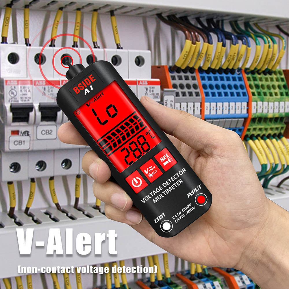 Digitálny multimeter BSIDE A1, elektrikárské pero, bezkontaktný tester napätia, merač ohmov a Hz, test AC fázy/nuly, červené a zelené podsvietenie, s úložným vreckom - čierna