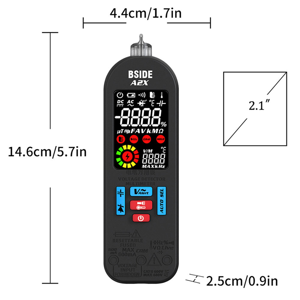 Inteligentný digitálny multimeter BSIDE A2X, USB nabíjanie, farebný LCD displej, dobíjateľná Li-ion batéria, jasná LED svorka, inteligentná identifikácia ampérov.