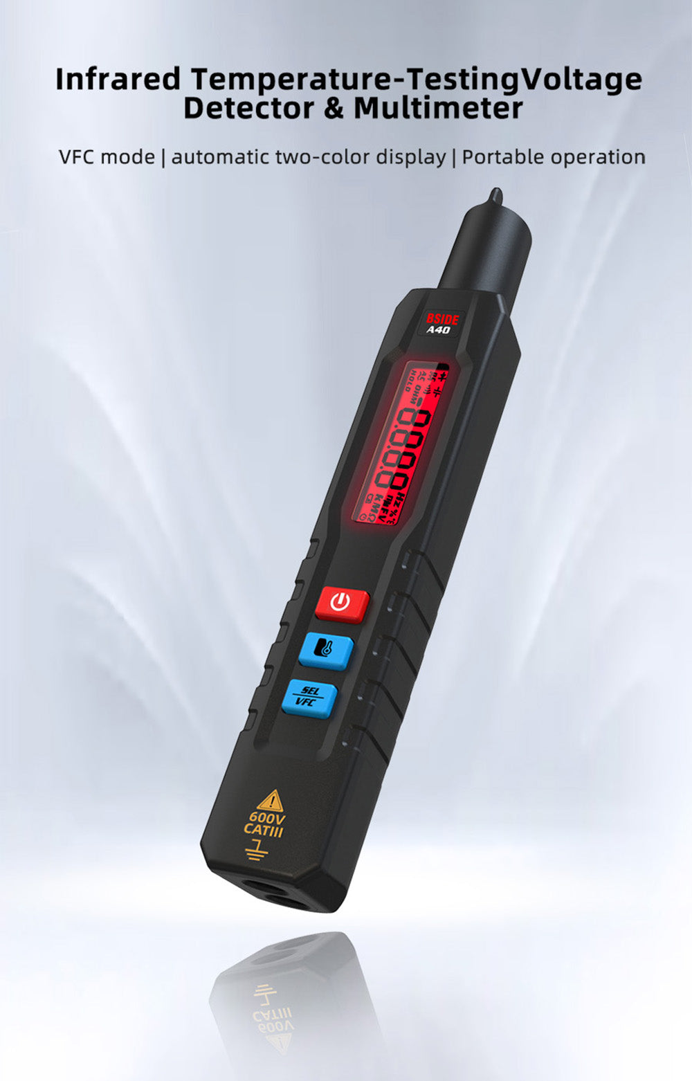 BSIDE A40 Inteligentný digitálny multimeter, infračervený teplomer, bezkontaktný voltmetr, AC/DC dvojrežimový teplomer, alarm NCV VFC, kontrola napätia, čierna - bez batérií