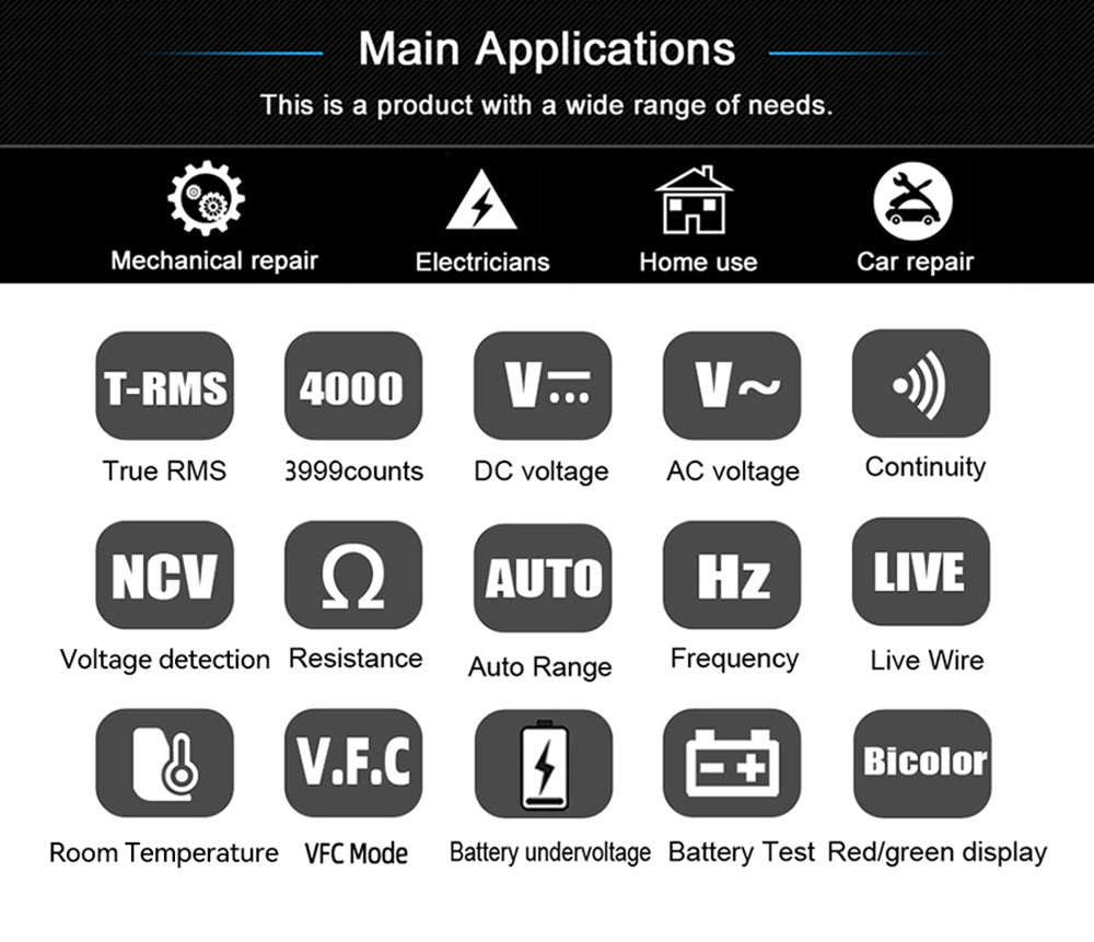 BSIDE A40 Inteligentný digitálny multimeter, infračervené meranie teploty, bezkontaktné meradlo napätia, AC/DC dvojrežimový teplomer, alarm NCV VFC, kontrola napätia, čierna - bez batérií