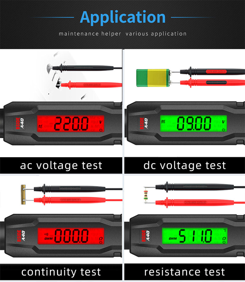 BSIDE A40 Inteligentný digitálny multimeter, infračervené meranie teploty, bezkontaktné meradlo napätia, AC/DC dvojrežimový teplomer, alarm NCV VFC, kontrola napätia, čierna - bez batérií