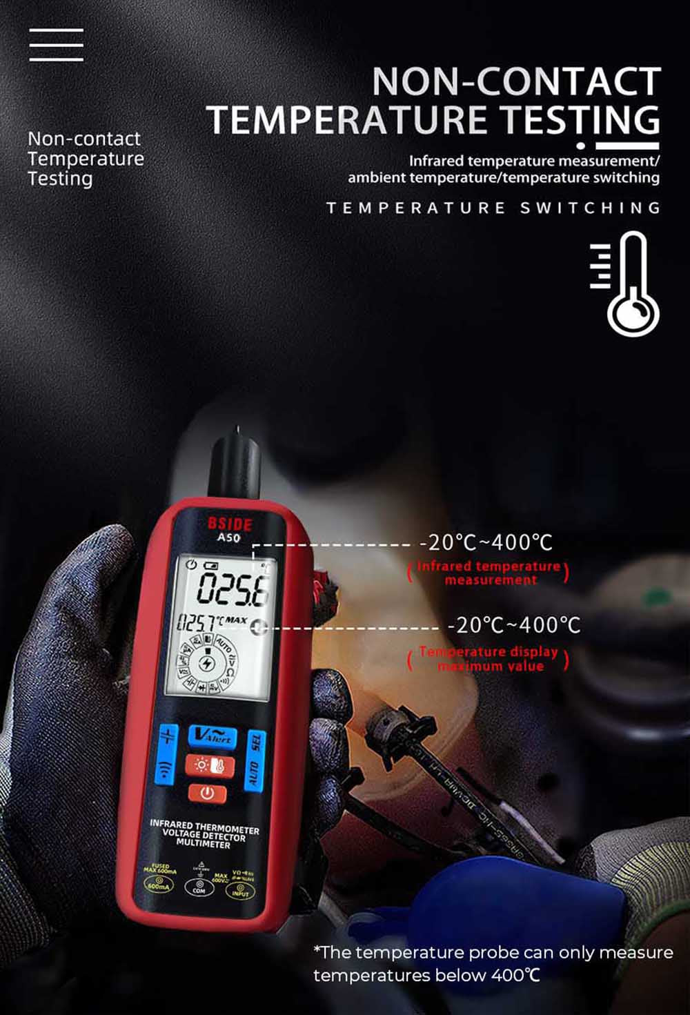 Digitálny multimeter BSIDE A50, 6000 meracích jednotiek, elektrická testovacia sonda, detektor únikov, tester napätia/prúdu/kapacity/odporu