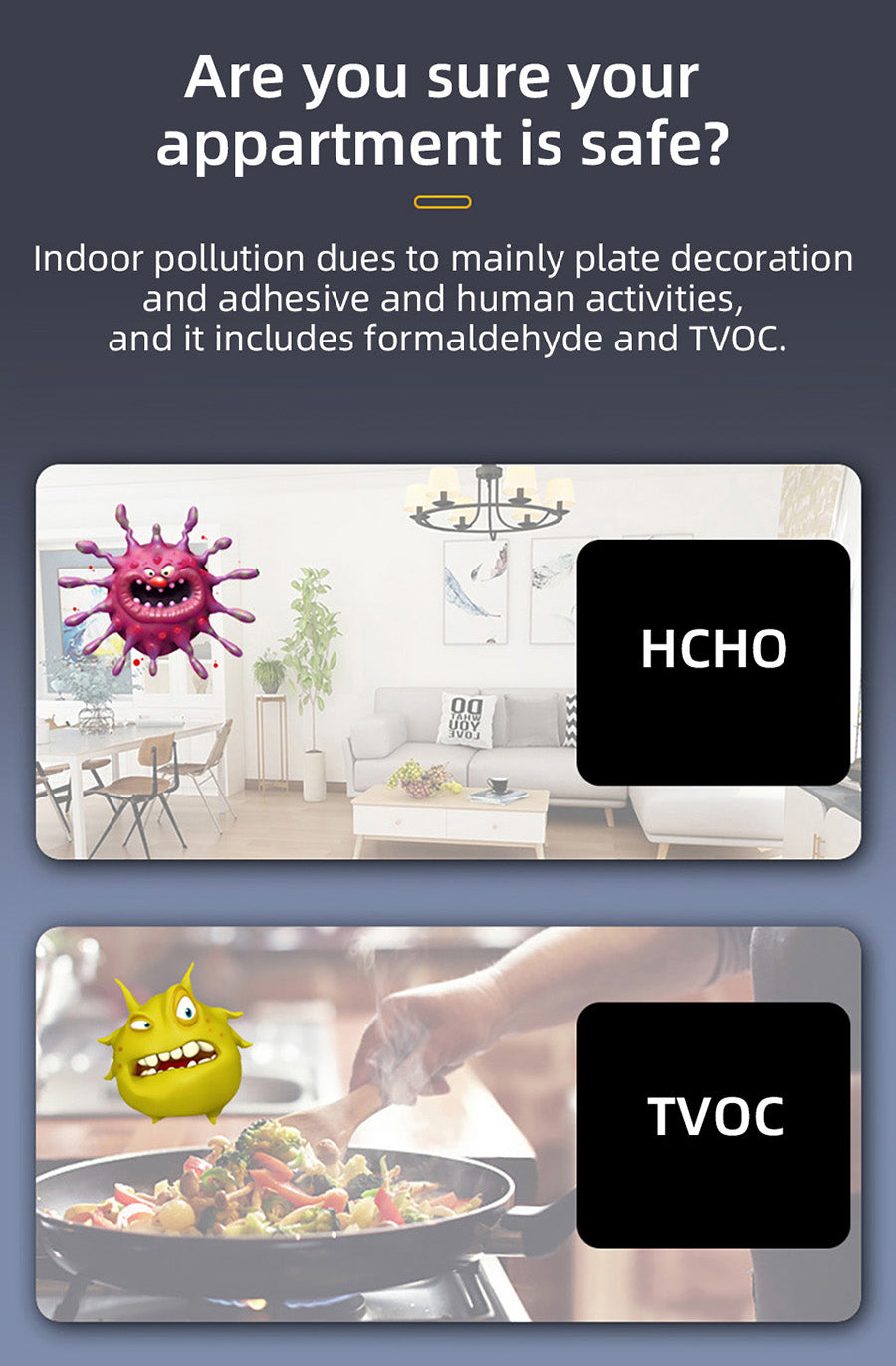 Monitor kvality vzduchu BSIDE G2, detektor formaldehydu, test PM2.5/TVOC/HCHO, automatický alarm, LCD displej, červená a zelená farba