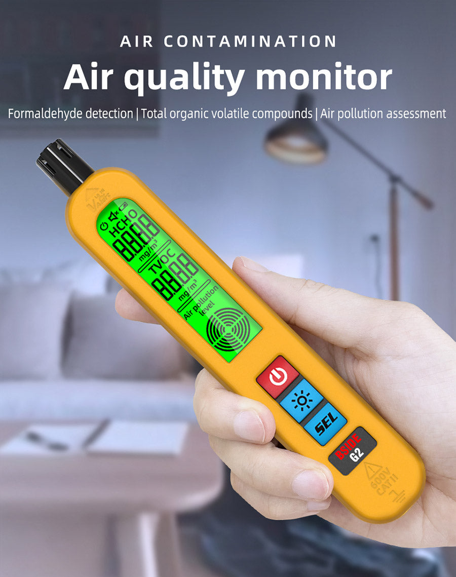 Monitor kvality vzduchu BSIDE G2, detektor formaldehydu, test PM2.5/TVOC/HCHO, automatický alarm, LCD displej, červená a zelená farba