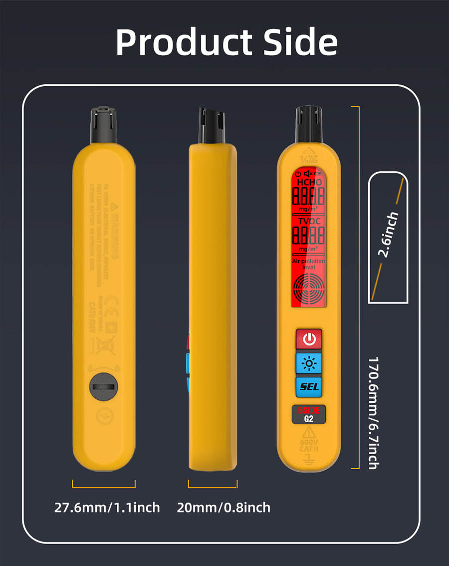 Monitor kvality vzduchu BSIDE G2, detektor formaldehydu, test PM2.5/TVOC/HCHO, automatický alarm, LCD displej, červená a zelená farba