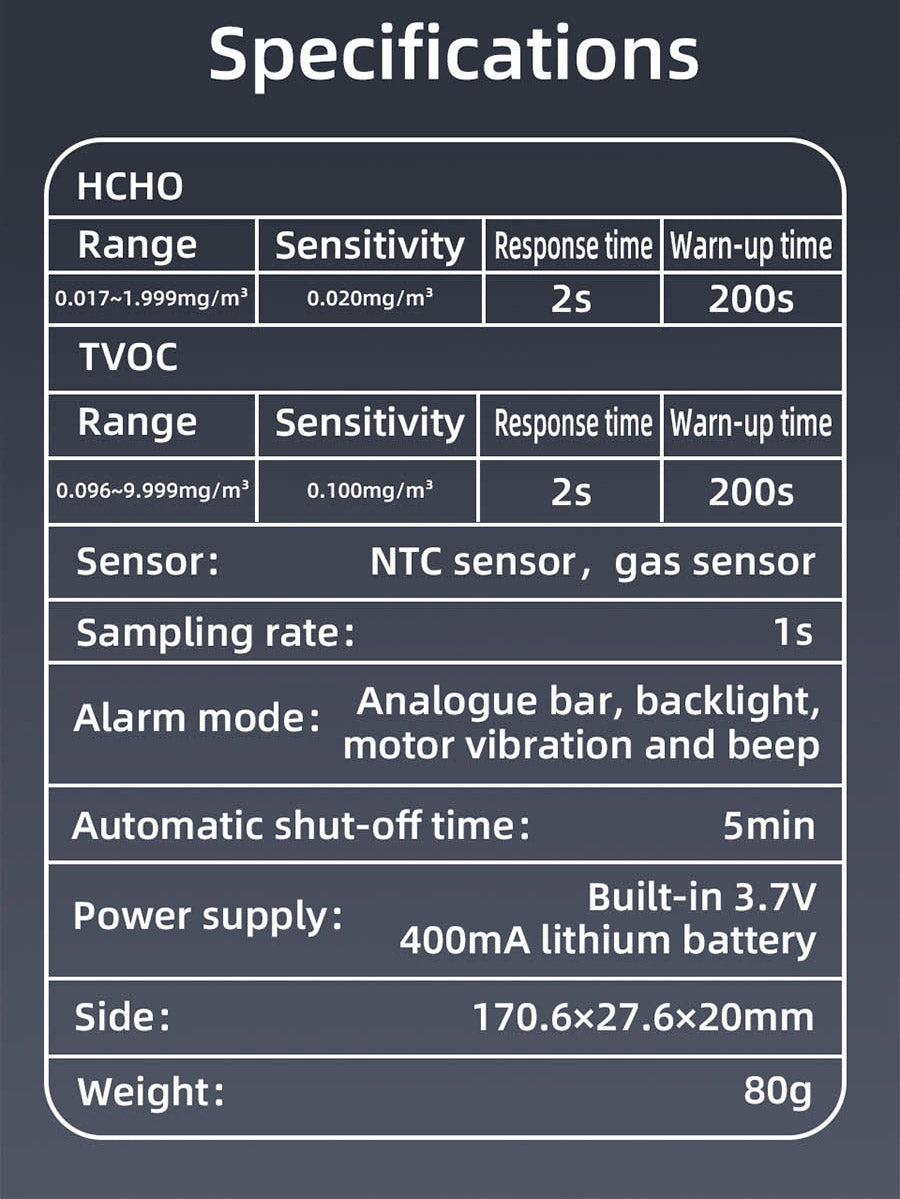 Monitor kvality vzduchu BSIDE G2, detektor formaldehydu, test PM2.5/TVOC/HCHO, automatický alarm, LCD displej, červená a zelená farba