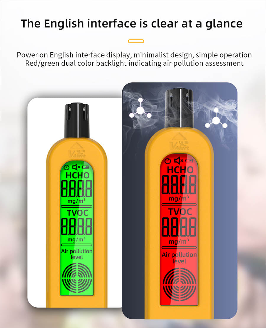 Monitor kvality vzduchu BSIDE G2, detektor formaldehydu, test PM2.5/TVOC/HCHO, automatický alarm, LCD displej, červená a zelená farba