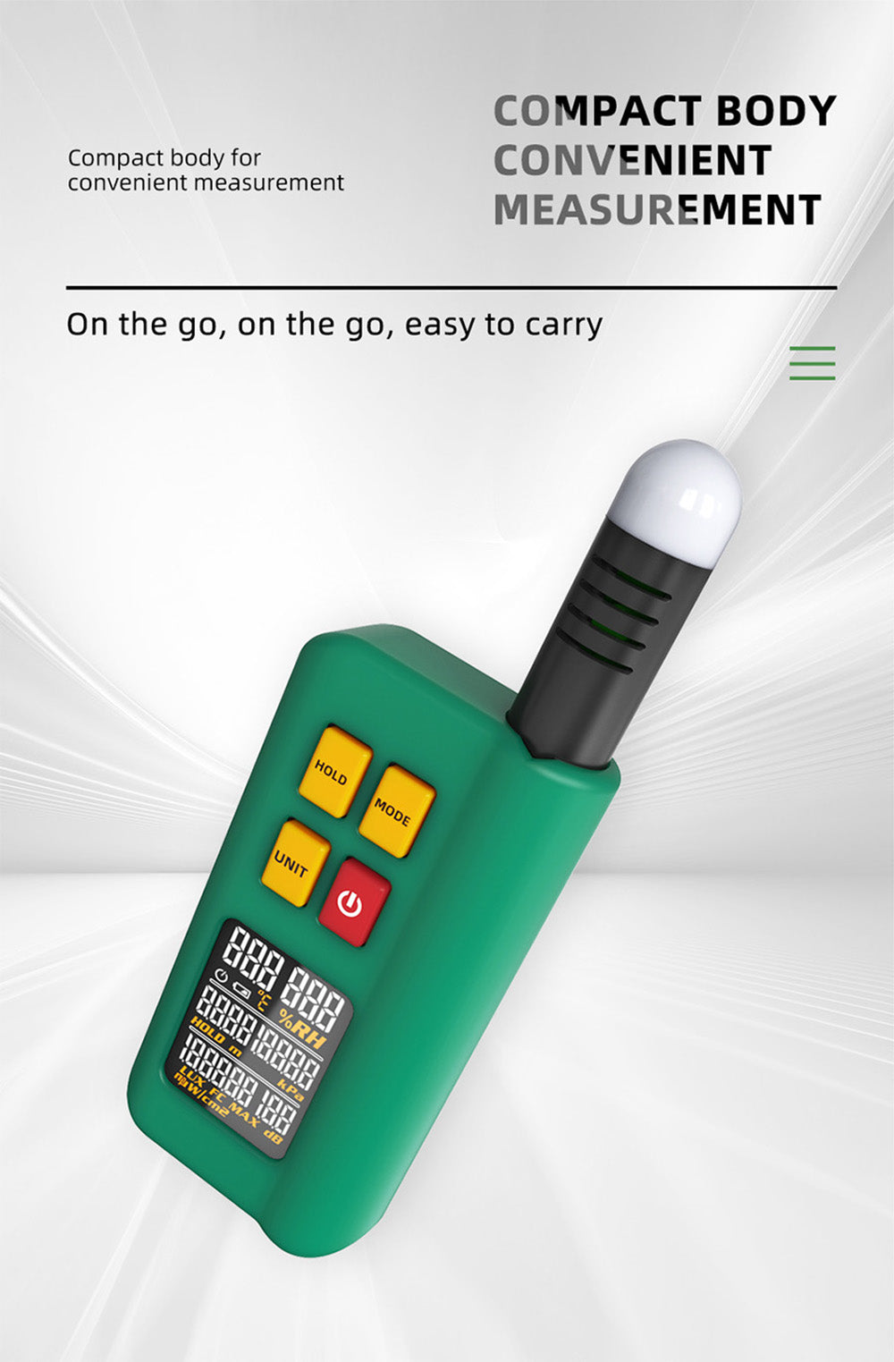 BSIDE GX1 4 v 1 Komplexný Tester, Tester Okolitého Prostředí/Teploty Vlhkosti/Osvětlení Hluk/Výšky, s Funkciami Merania v Decibelih, A & C Vážených Funkcí - Zelená