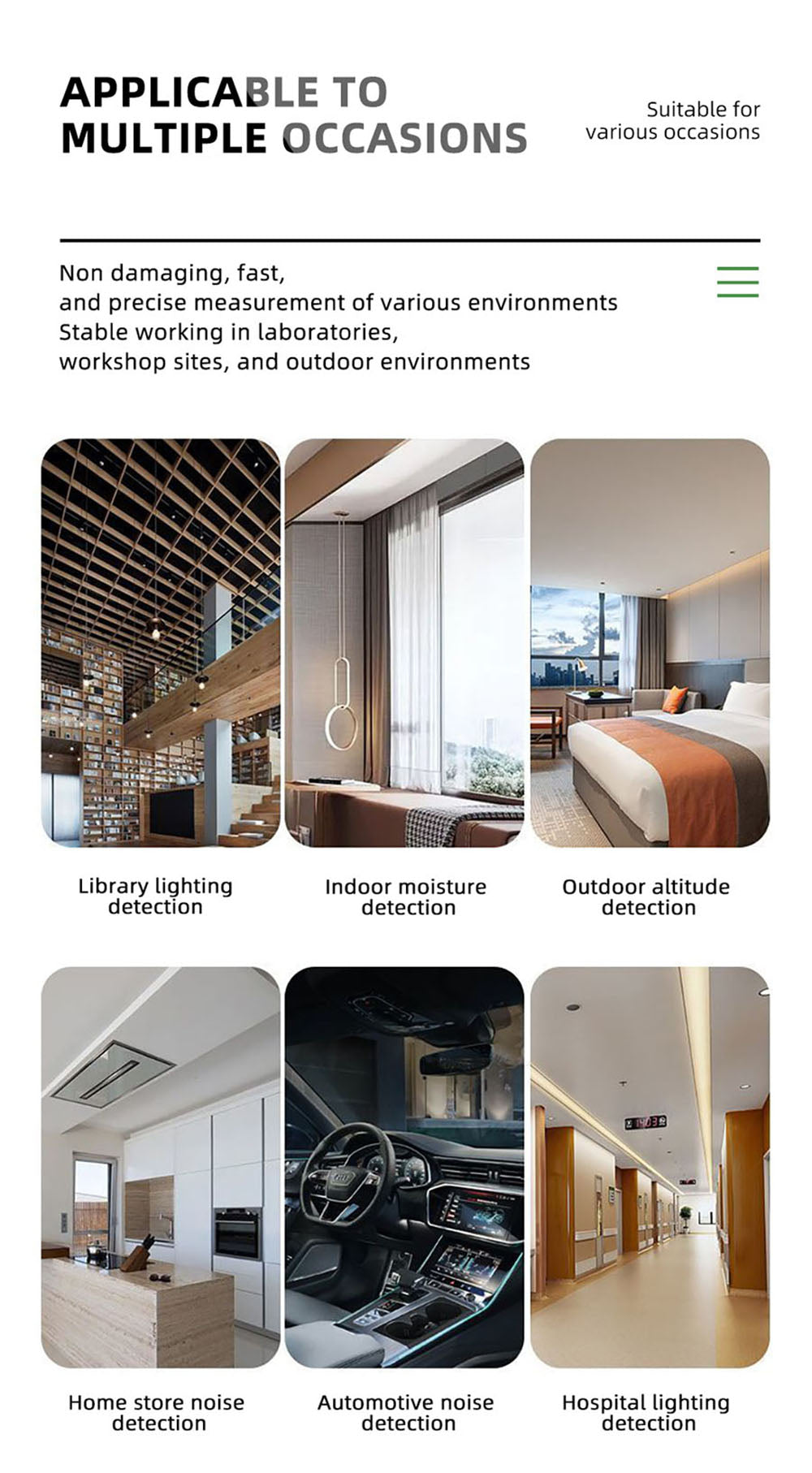 BSIDE GX1 4 v 1 Komplexný Tester, Tester Okolitého Prostředí/Teploty Vlhkosti/Osvětlení Hluk/Výšky, s Funkciami Merania v Decibelih, A & C Vážených Funkcí - Zelená