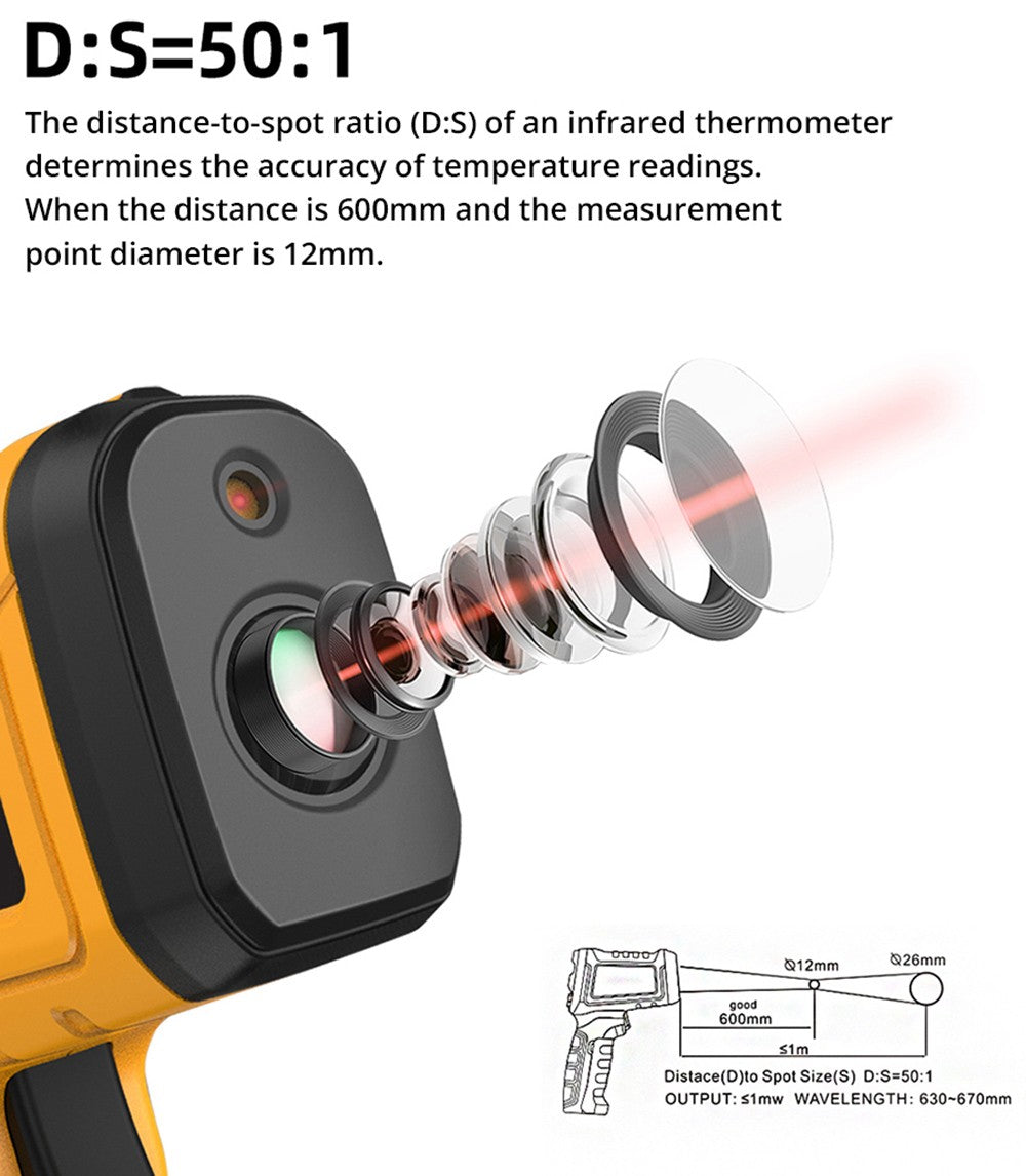 Infračervený teplomer BSIDE H3, -58℉—2552℉, bezkontaktný ručný digitálny laserový merací prístroj na meranie teploty v priemysle, žltá farba, bez batérie