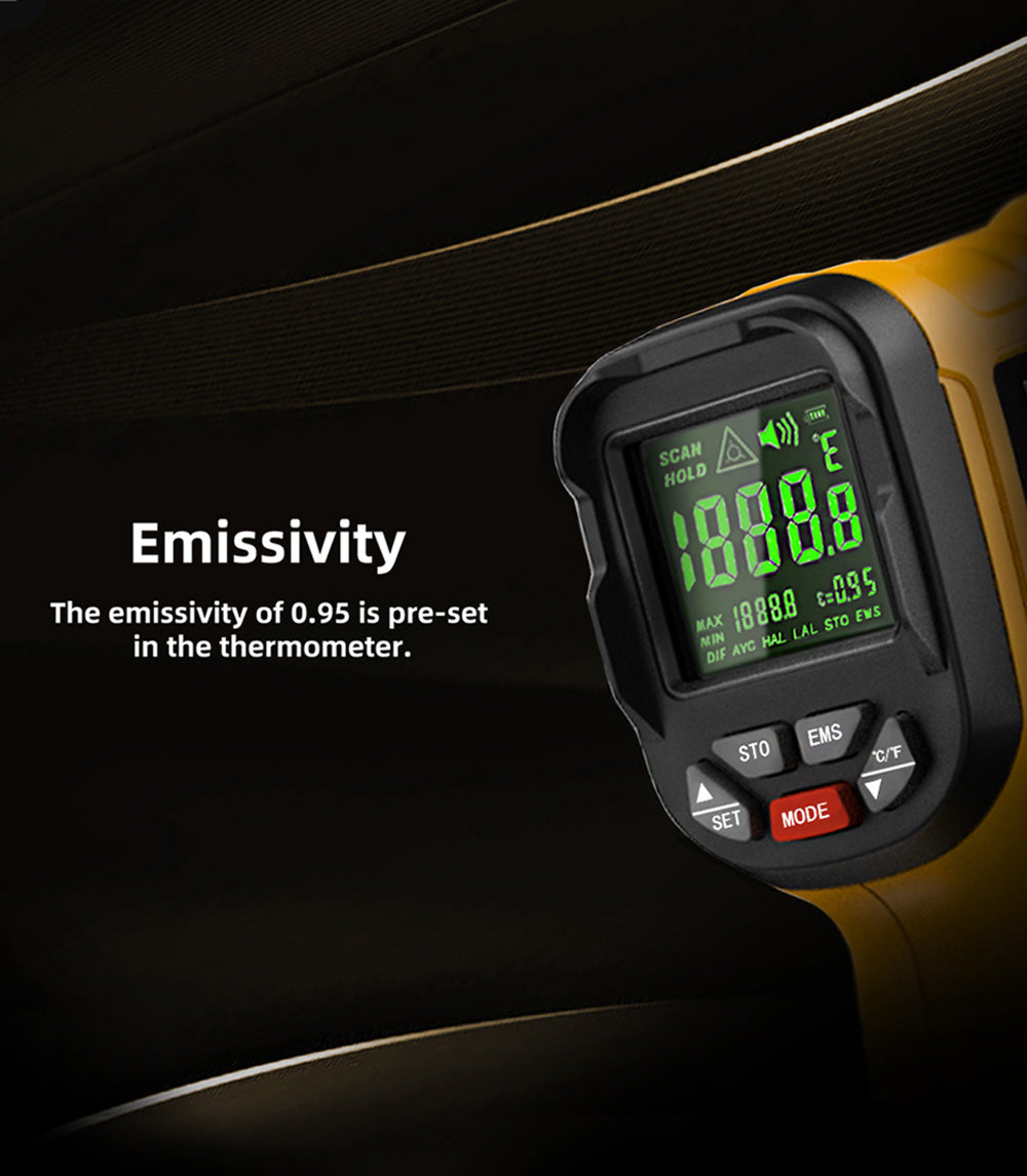 Infračervený teplomer BSIDE H3, -58℉—2552℉, bezkontaktný ručný digitálny laserový merací prístroj na meranie teploty v priemysle, žltá farba, bez batérie