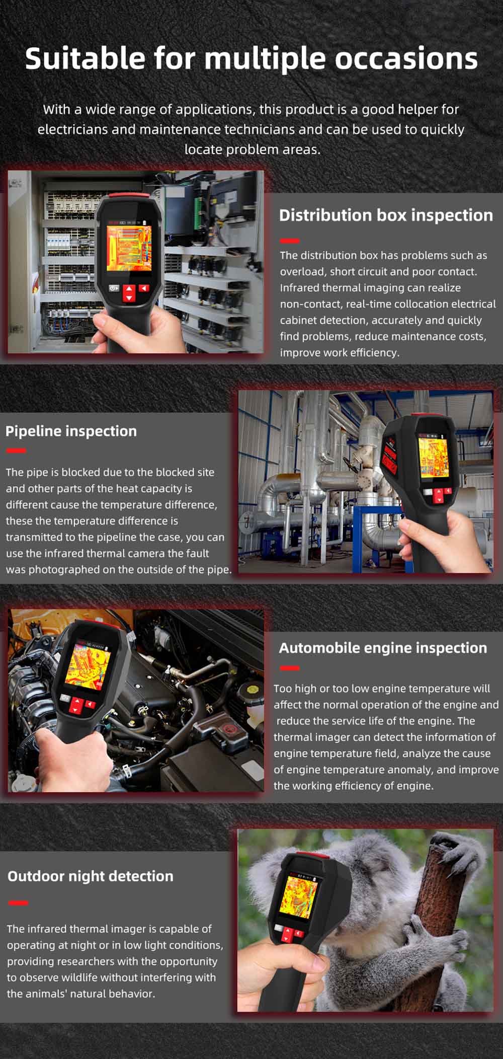Infračervená termokamera BSIDE HX3, 2,4-palcový TFT LCD, rozlíšenie 240 x 240, teplotný rozsah -20 °C až 550 °C, pre kontrolu domácností, HVAC a elektrotechniku