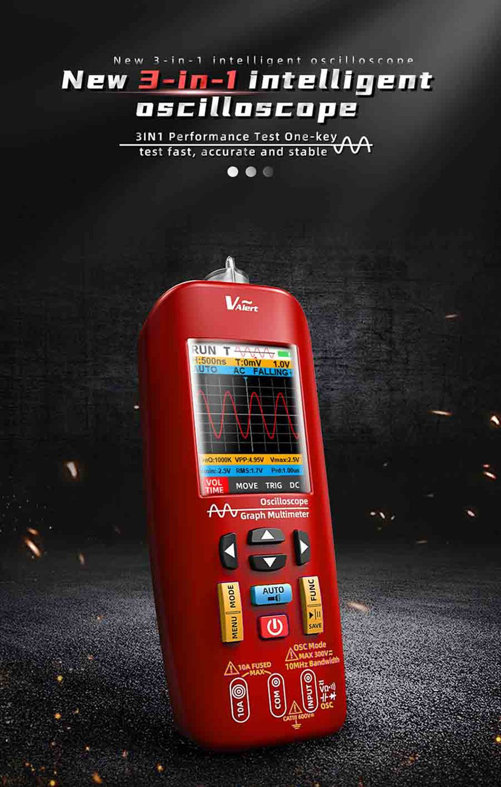 Digitálny osciloskop BSIDE O1, ručný multimeter, ukladanie priebehu signálu, frekvencia vzorkovania 48 MSa/s, 10 MHz, profesionálny tester elektronických komponentov - červená