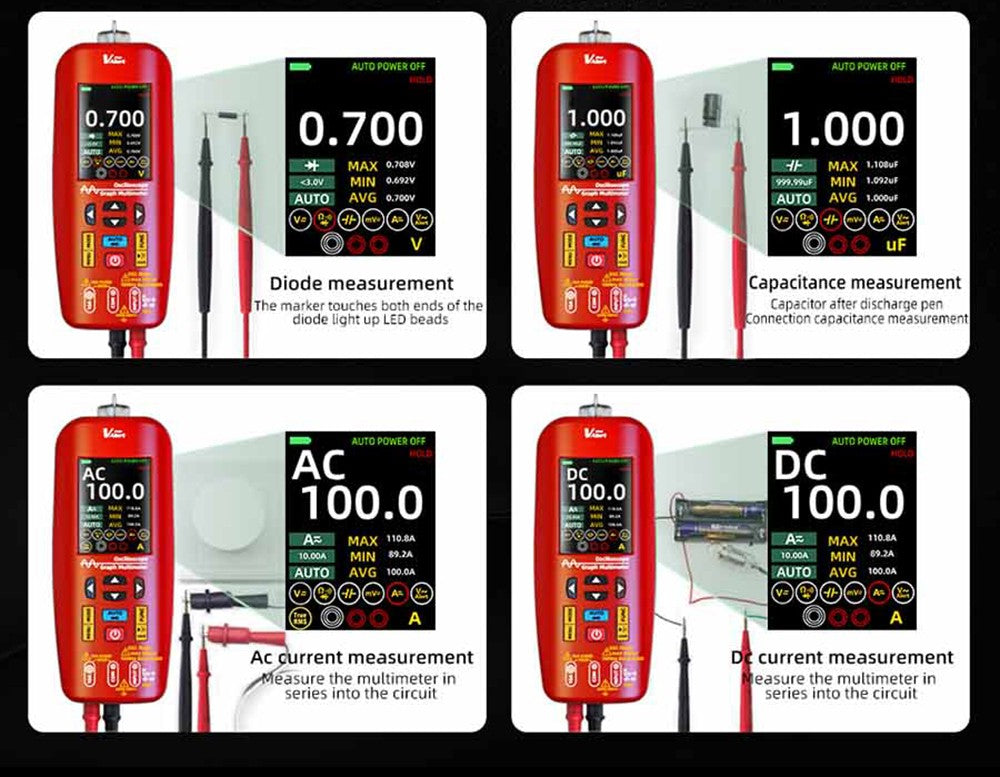 Digitálny osciloskop BSIDE O1, ručný multimeter, ukladanie priebehu signálu, frekvencia vzorkovania 48 MSa/s, 10 MHz, profesionálny tester elektronických komponentov - červená