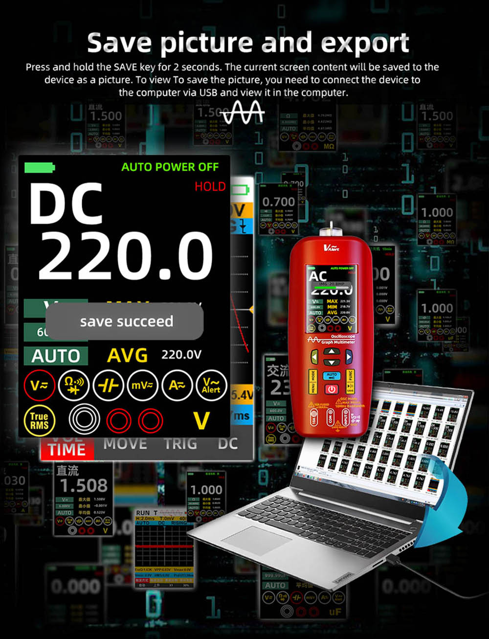 Digitálny osciloskop BSIDE O1, ručný multimeter, ukladanie priebehu signálu, frekvencia vzorkovania 48 MSa/s, 10 MHz, profesionálny tester elektronických komponentov - červená