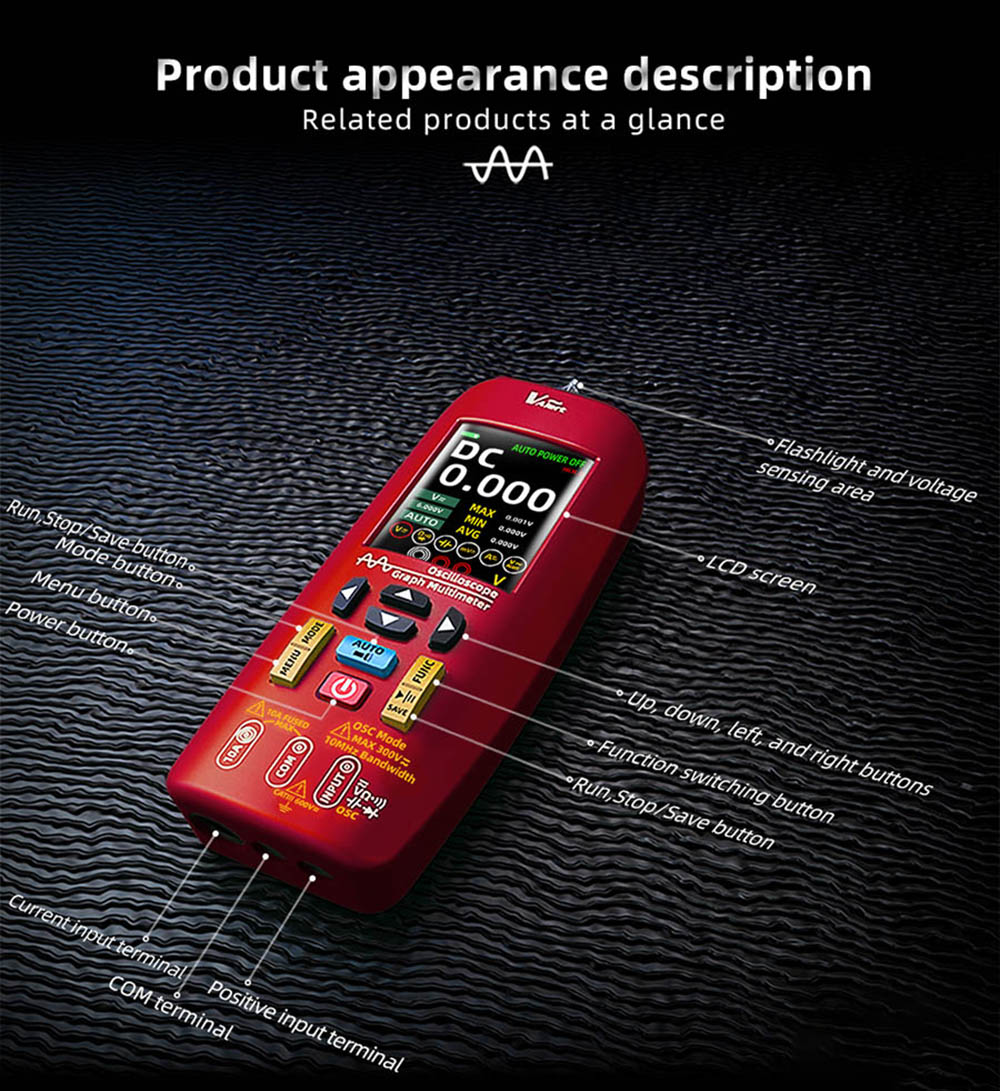 Digitálny osciloskop BSIDE O1, ručný multimeter, ukladanie priebehu signálu, frekvencia vzorkovania 48 MSa/s, 10 MHz, profesionálny tester elektronických komponentov - červená