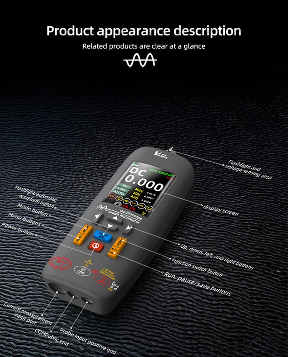 BSIDE O1X 3 v 1 osciloskopický multimeter, 10 MHz pásmo, 2,8" TFT farebný displej, 2000 mAh lítium-polymérová batéria, LED svietilna