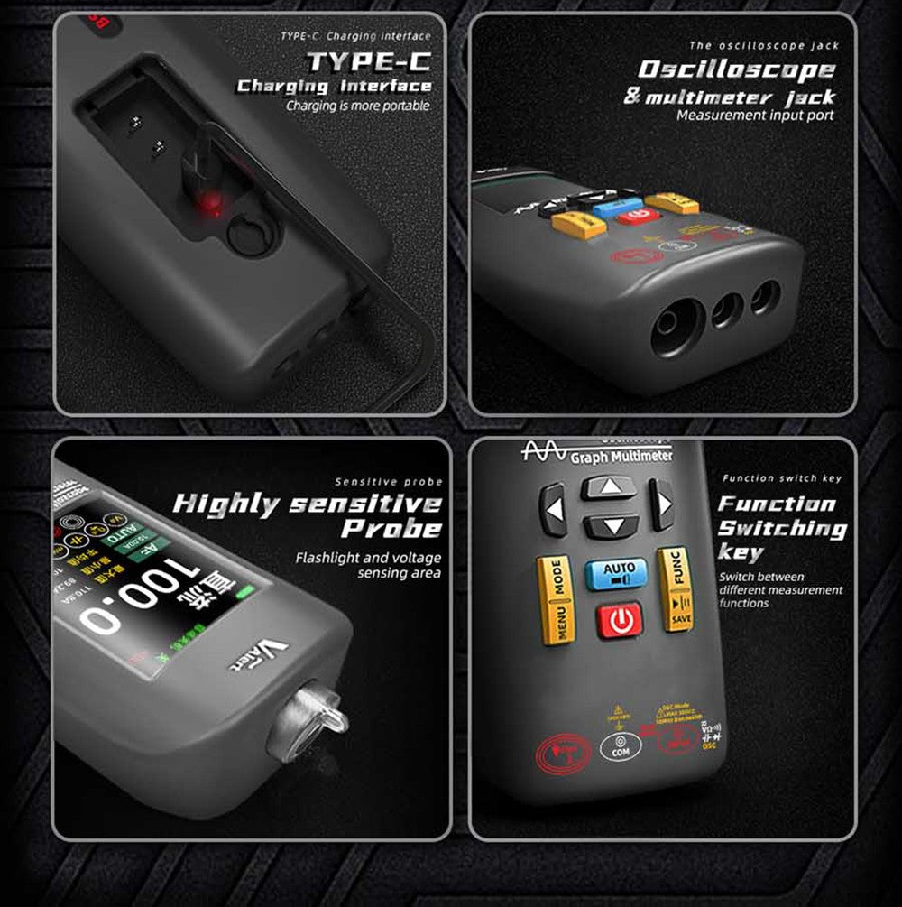 BSIDE O1X 3 v 1 osciloskop, multimeter a elektrická pero, 10 MHz šírka pásma, 2,8 palcový TFT farebný displej, 2000 mAh lítium-polymérová batéria, LED svietilna