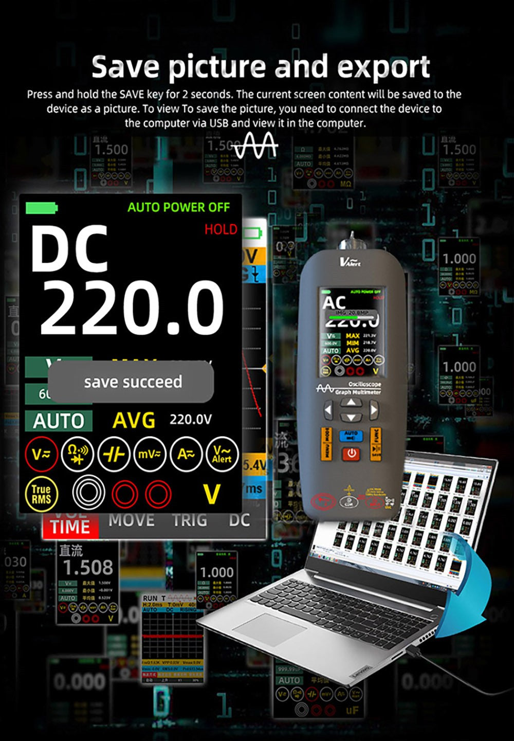 BSIDE O1X 3 v 1 osciloskop, multimeter a elektrická pero, 10 MHz šírka pásma, 2,8 palcový TFT farebný displej, 2000 mAh lítium-polymérová batéria, LED svietilna