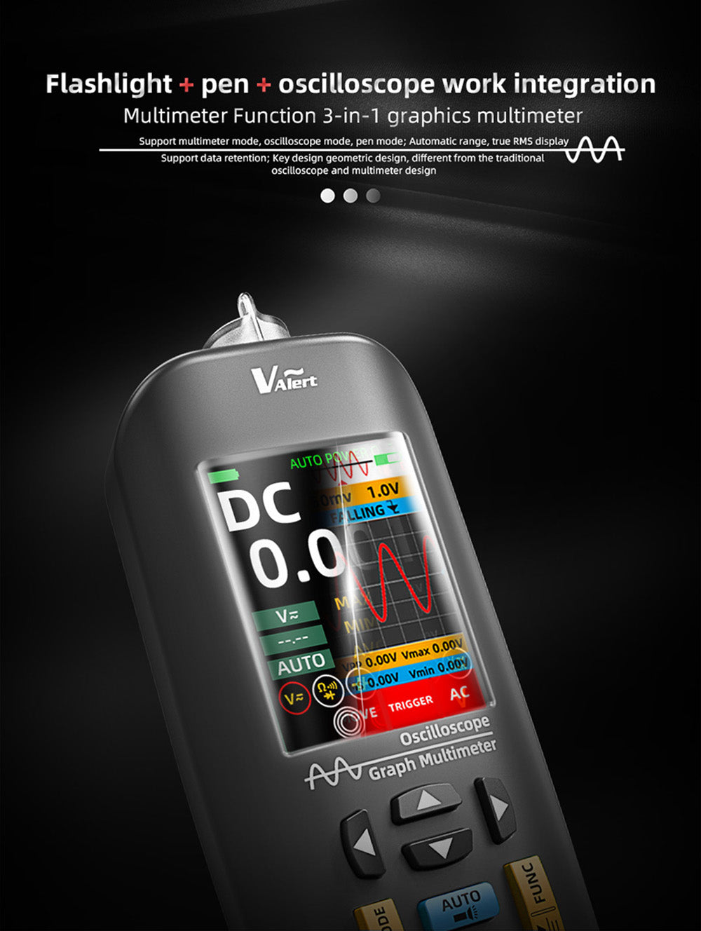 BSIDE O1X 3 v 1 osciloskop, multimeter a elektrická pero, 10 MHz šírka pásma, 2,8 palcový TFT farebný displej, 2000 mAh lítium-polymérová batéria, LED svietilna
