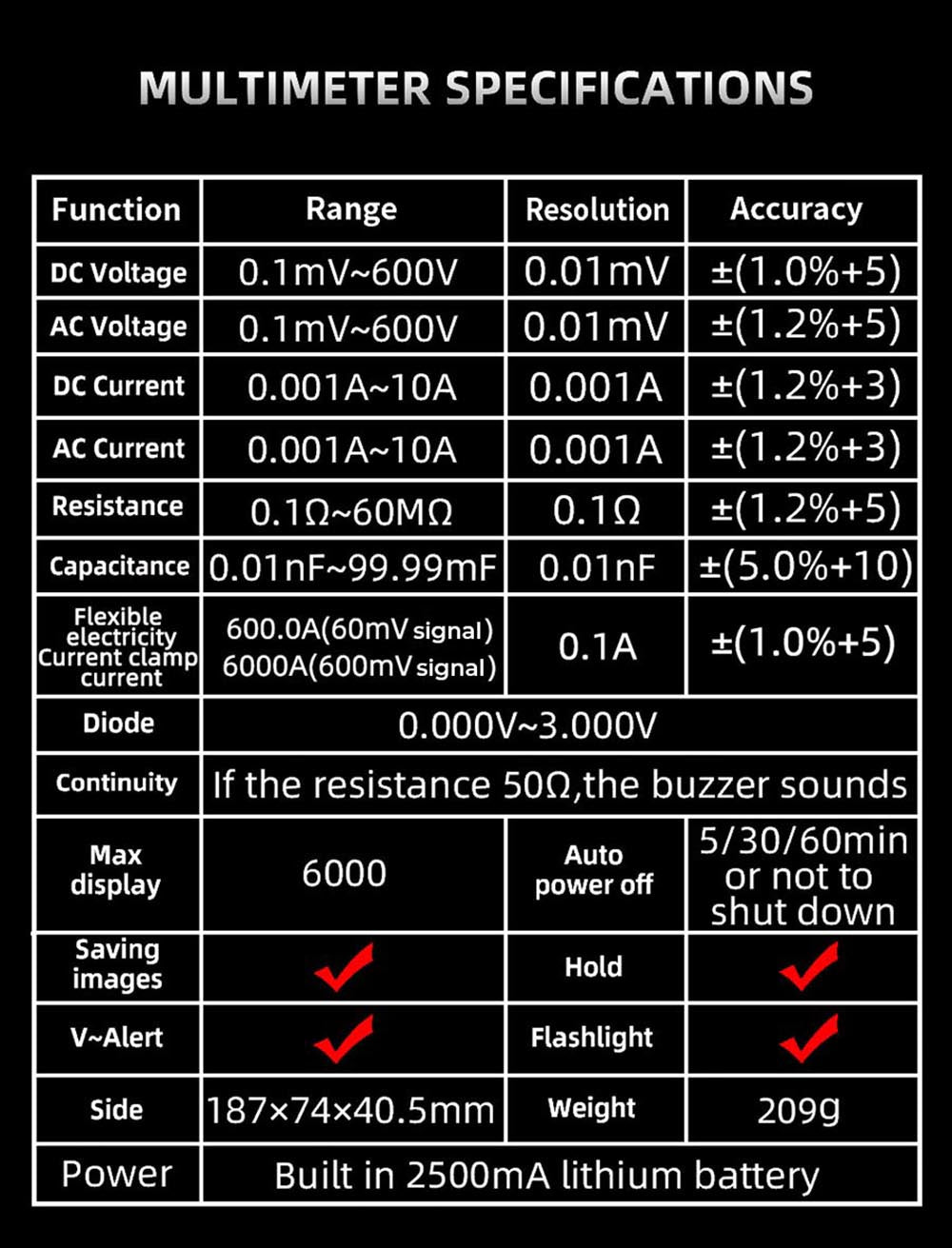 BSIDE O1X 3 v 1 osciloskopický multimeter, 10 MHz pásmo, 2,8" TFT farebný displej, 2000 mAh lítium-polymérová batéria, LED svietilna