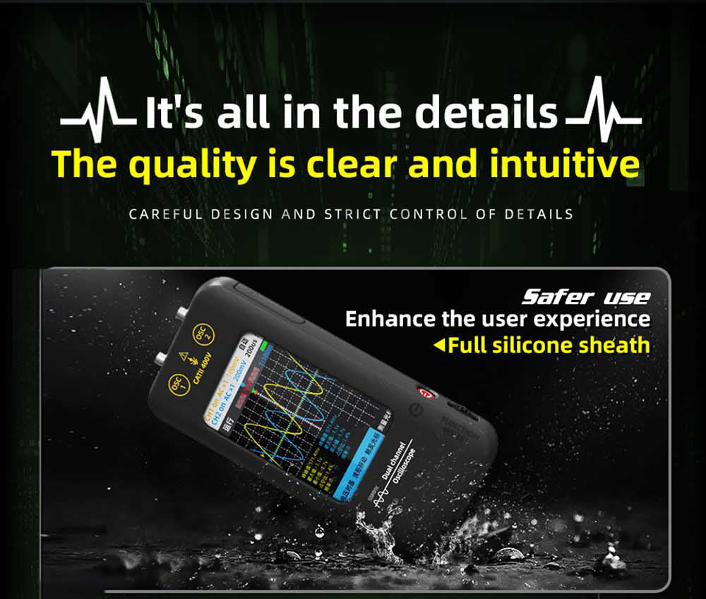 BSIDE O2 dvojkanálový osciloskop, šírka pásma 50 MHz, frekvencia vzorkovania v reálnom čase 250 MSa/s, 3,98-palcový TFT LCD displej, 7 tvarov signálov