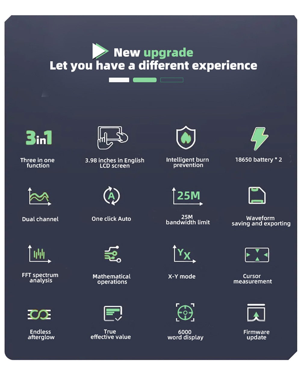 BSIDE O7 3 v 1 osciloskop a multimeter, merač napätia/prúdu/kapacity/frekvencie/odporu/pretržitosti/tester diód, 3,98