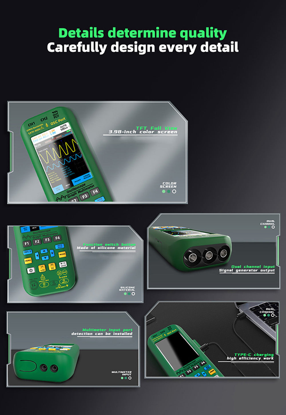 BSIDE O7 3 v 1 osciloskop a multimeter, merač napätia/prúdu/kapacity/frekvencie/odporu/pretržitosti/tester diód, 3,98