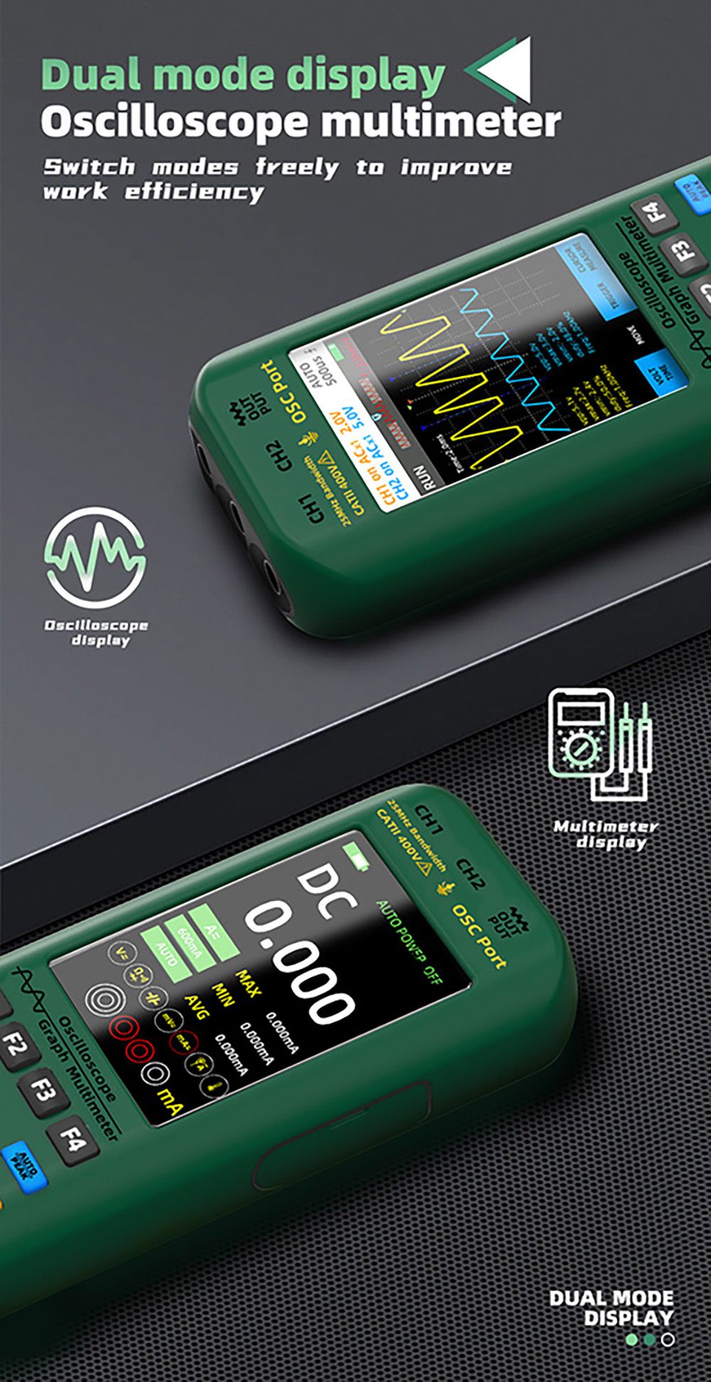 BSIDE O7 3 v 1 osciloskop a multimeter, merač napätia/prúdu/kapacity/frekvencie/odporu/pretržitosti/tester diód, 3,98