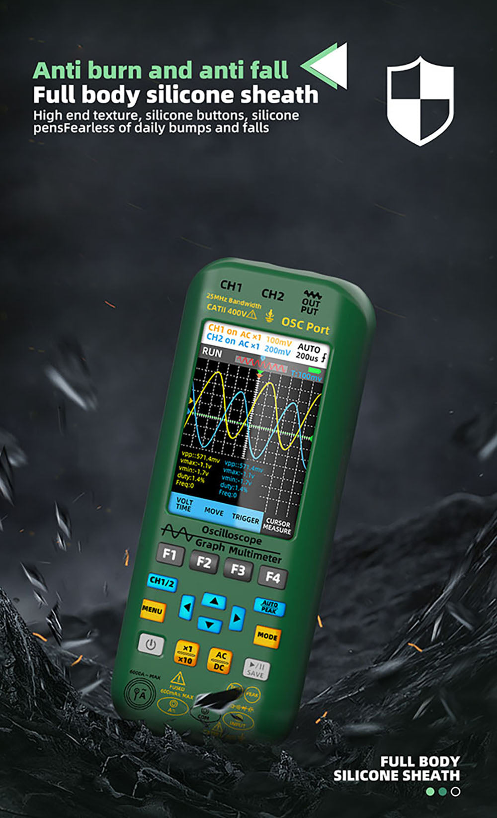 BSIDE O7 3 v 1 osciloskop a multimeter, merač napätia/prúdu/kapacity/frekvencie/odporu/pretržitosti/tester diód, 3,98